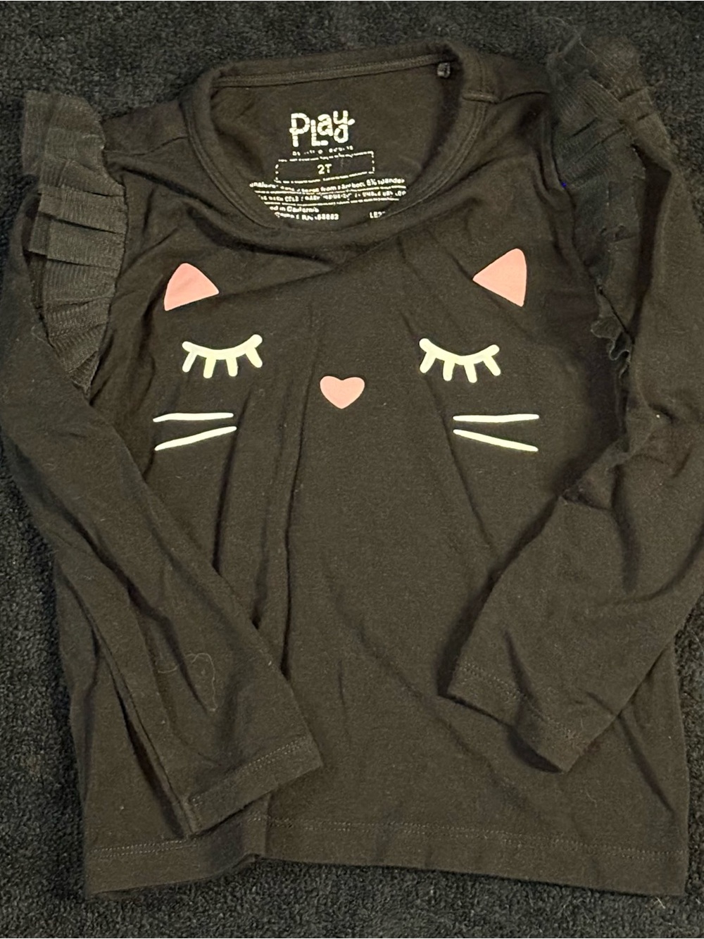 Little Sleepies Black Long-Sleeve Top with Pink Cat Face